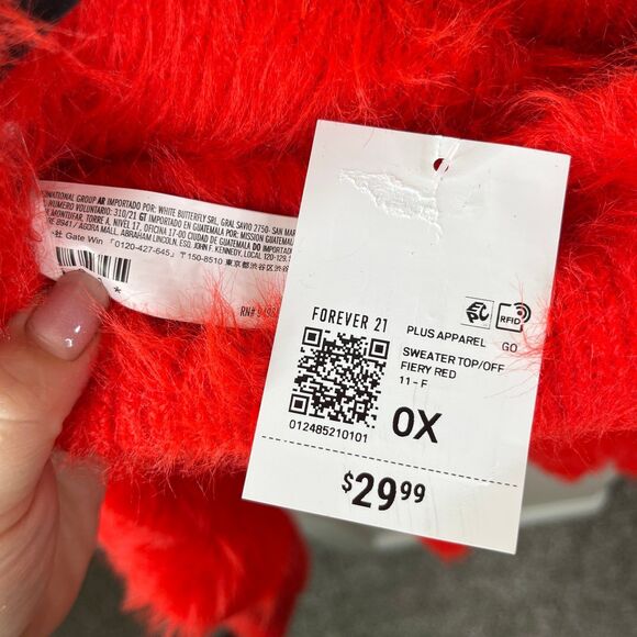 Forever 21+ Off The Shoulder Fluffy Red Sweater Red Size 0X #654 - Picture 8 of 9